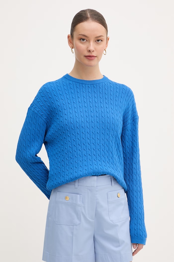 Tommy Hilfiger pulover ženski z bombažem modra WW0WW48498