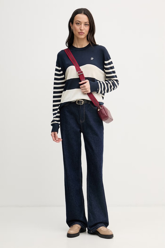 Tommy Hilfiger Pulover pentru femei, cu amestec de mătase WW0WW48501 bleumarin SS26