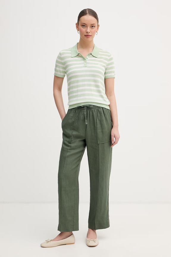 Tommy Hilfiger úpletové polo tričko dámske s prímesou hodvábu WW0WW48503 zelená SS26