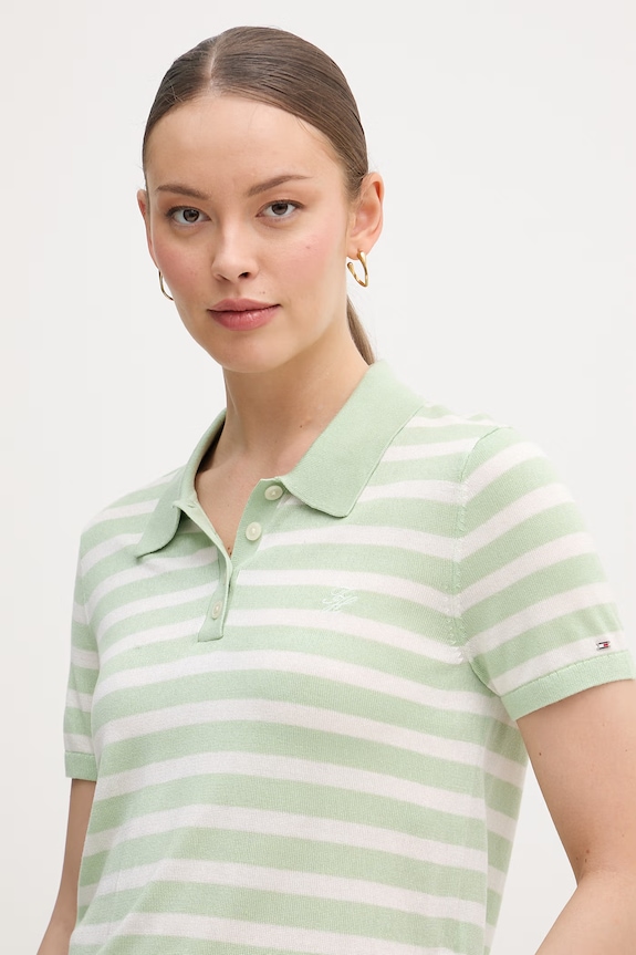 Tommy Hilfiger úpletové polo tričko dámske s prímesou hodvábu zelená WW0WW48503