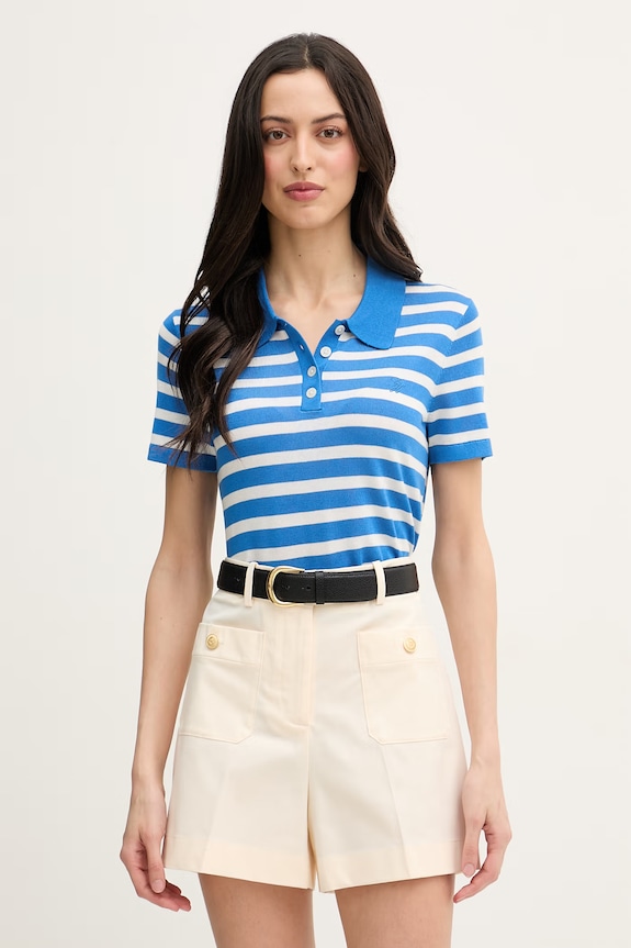 Tommy Hilfiger úpletové polo tričko dámske s prímesou hodvábu modrá WW0WW48503