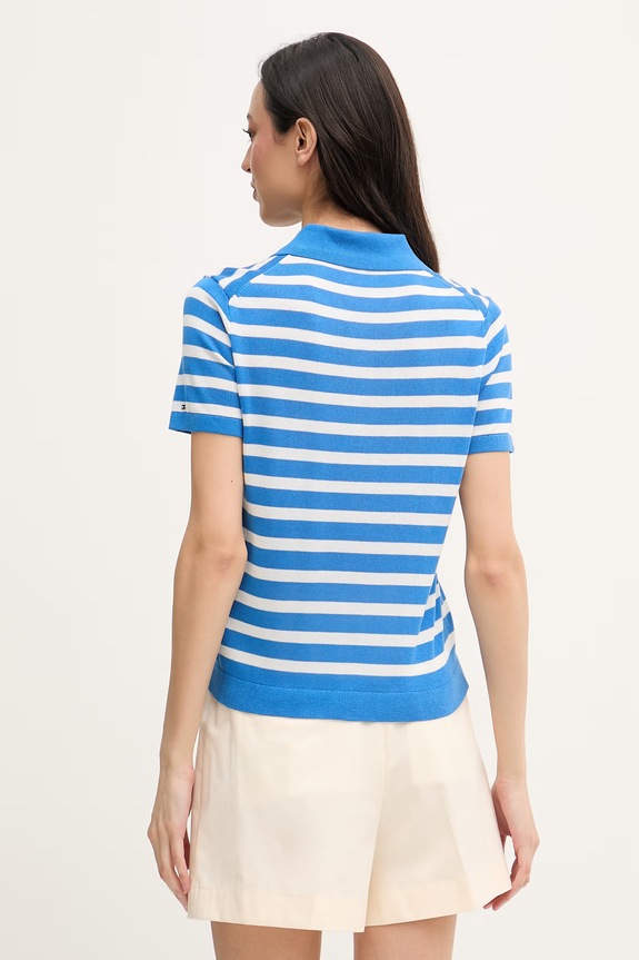 Oblečenie Tommy Hilfiger úpletové polo tričko dámske s prímesou hodvábu WW0WW48503 modrá