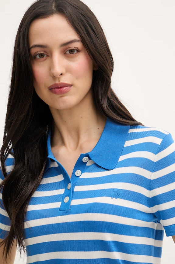 Tommy Hilfiger úpletové polo tričko dámske s prímesou hodvábu modrá WW0WW48503
