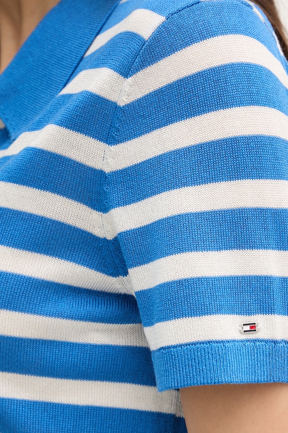 Tommy Hilfiger úpletové polo tričko dámske s prímesou hodvábu WW0WW48503 modrá