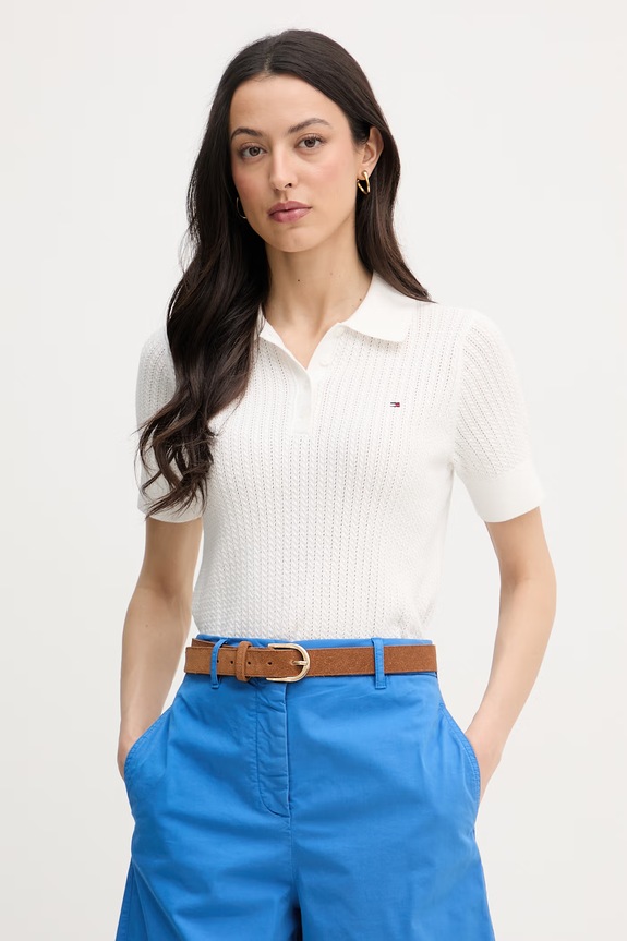 Tommy Hilfiger polo tričko dámske bavlnené biela WW0WW49362