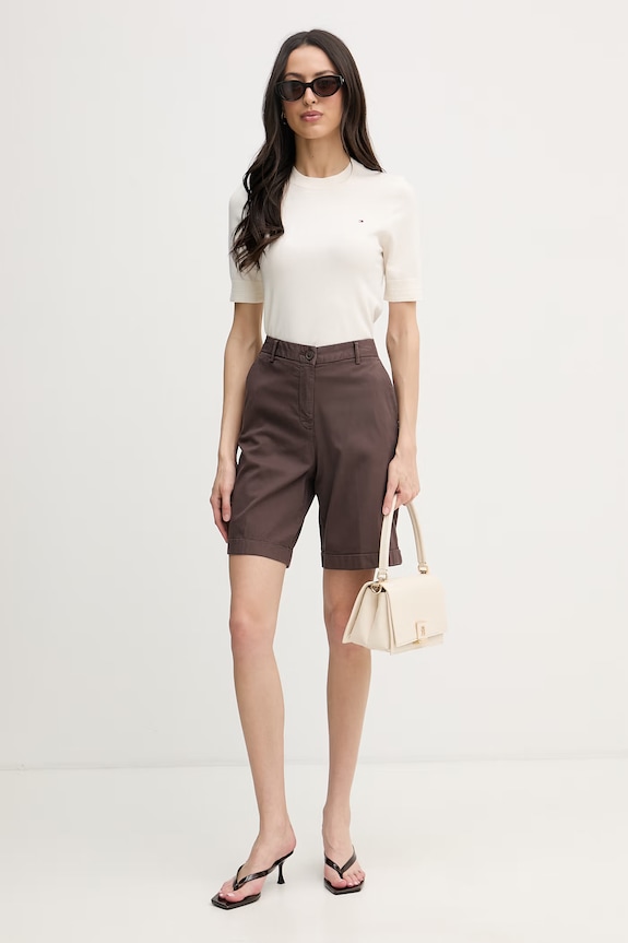 Tommy Hilfiger tricou tricotat pentru femei, cu bumbac WW0WW49705 bej SS26
