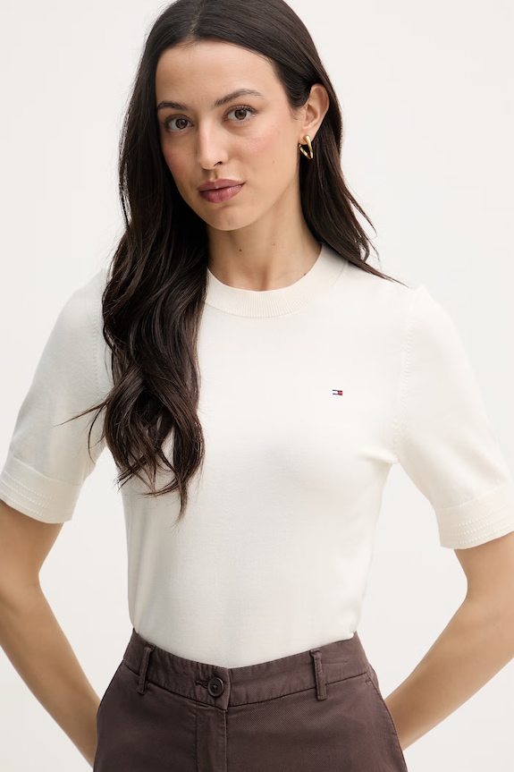 Tommy Hilfiger tricou tricotat pentru femei, cu bumbac bej WW0WW49705