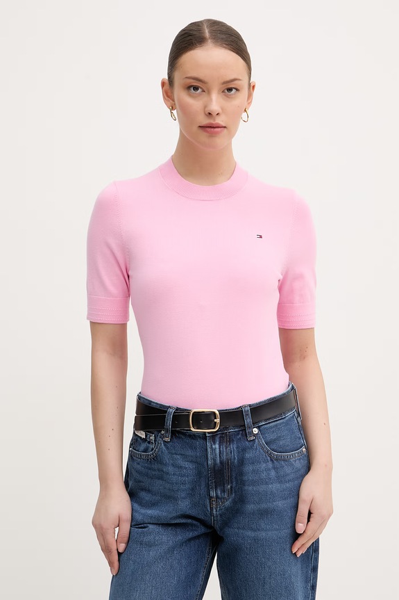 Tommy Hilfiger úpletové tričko dámske s bavlnou ružová WW0WW49705