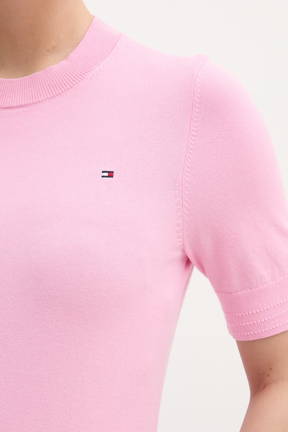 Tommy Hilfiger úpletové tričko dámske s bavlnou WW0WW49705 ružová