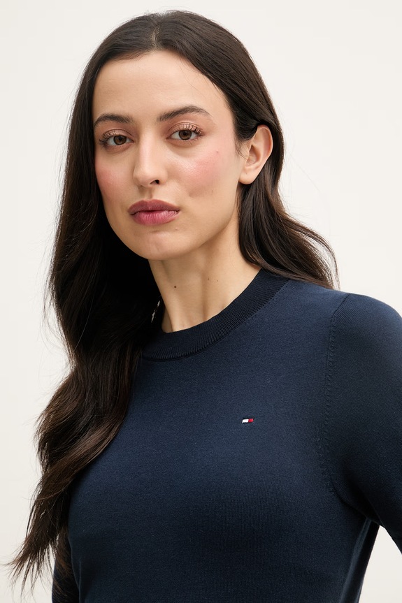 Tommy Hilfiger úpletové tričko dámske s bavlnou tmavomodrá WW0WW49705