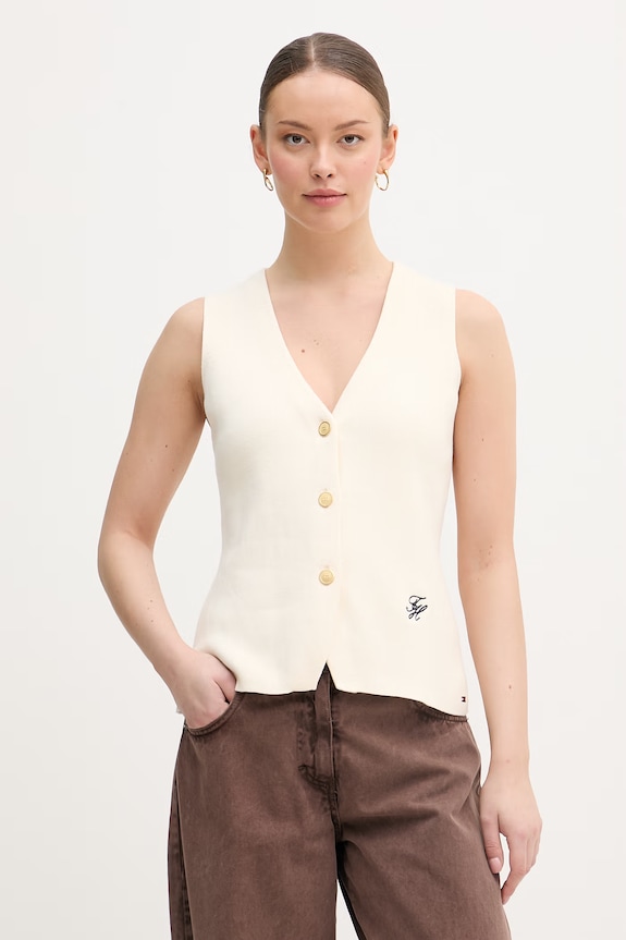Tommy Hilfiger vesta dámska bavlnená béžová WW0WW49707
