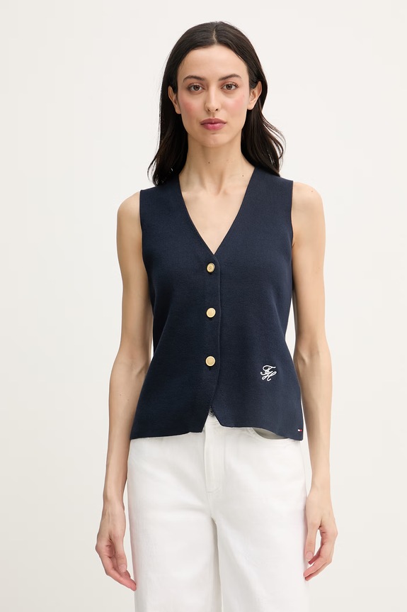 Tommy Hilfiger vesta dámska bavlnená tmavomodrá WW0WW49707