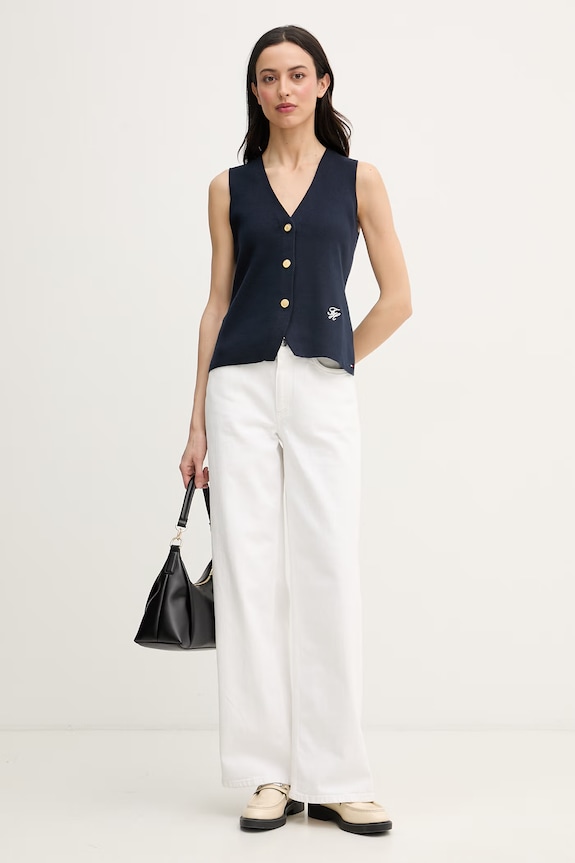 Tommy Hilfiger vesta dámska bavlnená WW0WW49707 tmavomodrá SS26