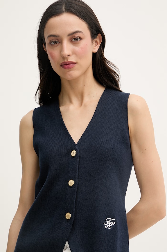 Tommy Hilfiger vesta dámska bavlnená tmavomodrá WW0WW49707