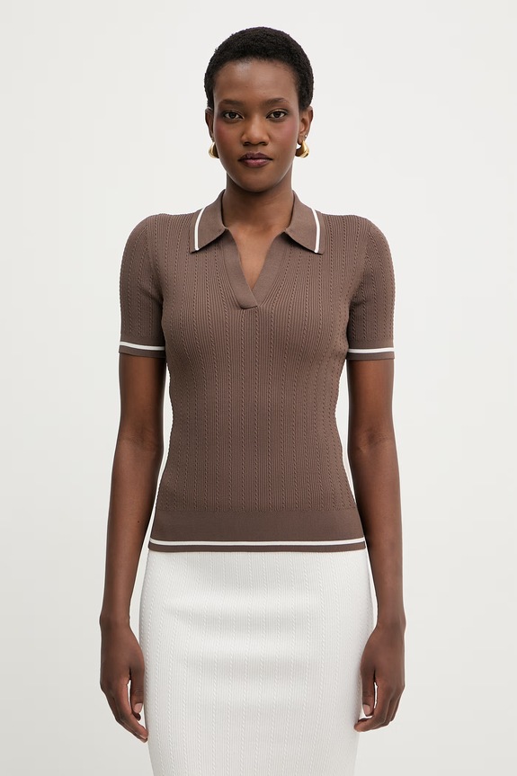 Armani Exchange Úpletové polo tričko dámske s viskózou hnedá XW001897.AF10352