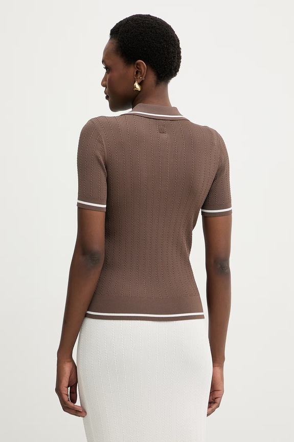 Oblečenie Armani Exchange Úpletové polo tričko dámske s viskózou XW001897.AF10352 hnedá