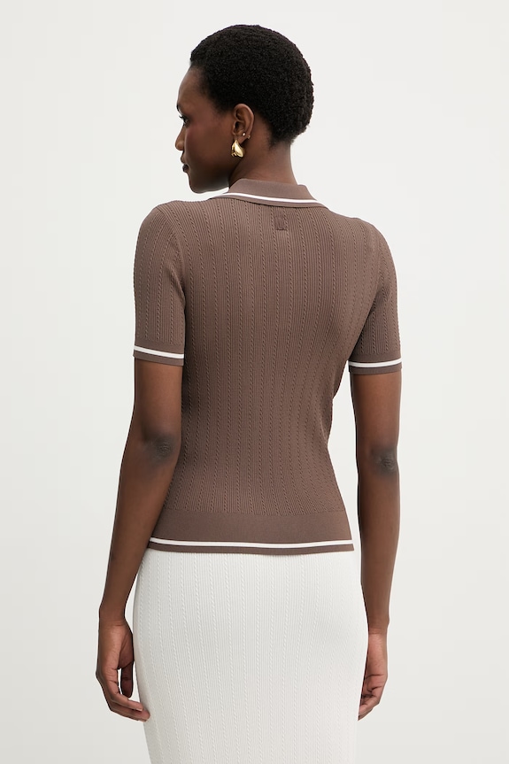 Oblečenie Armani Exchange Úpletové polo tričko dámske s viskózou XW001897.AF10352 hnedá