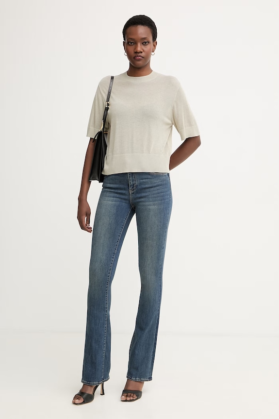 Armani Exchange sveter s krátkym rukávom dámsky s prímesou ľanu XW001912.AF21575 béžová SS26