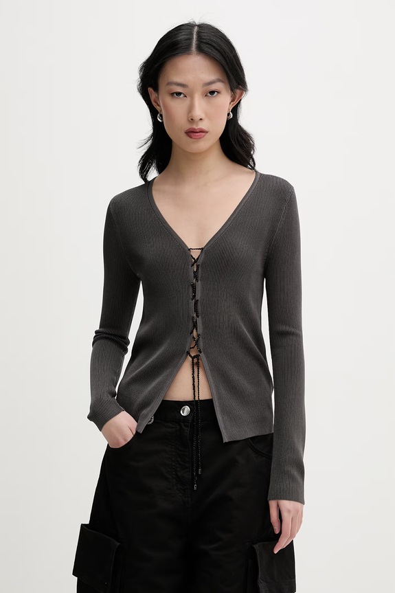 Miss Sixty cardigan pentru femei, cu amestec de mătase gri 6M1RJ13000