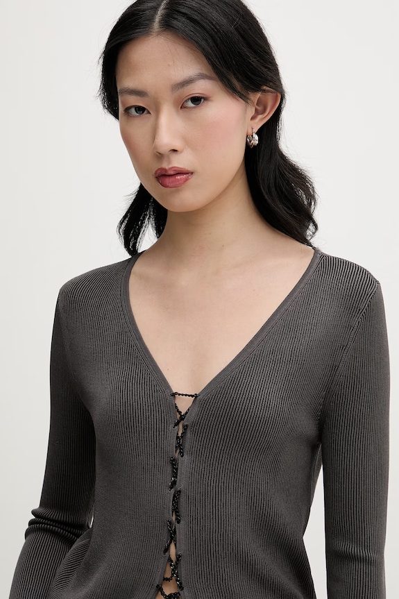 Miss Sixty cardigan pentru femei, cu amestec de mătase gri 6M1RJ13000