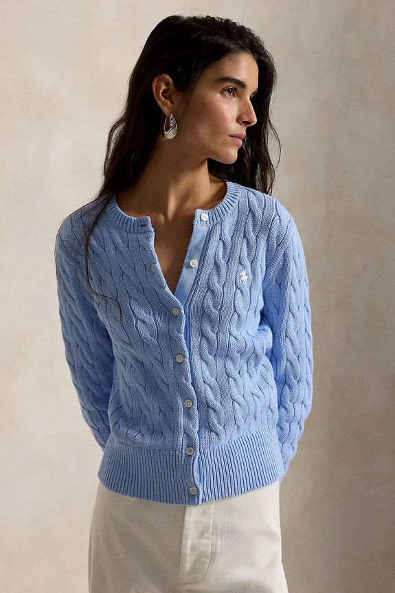 Polo Ralph Lauren kardigán dámsky bavlnený COTTON-LSL-CRD modrá 211971868513