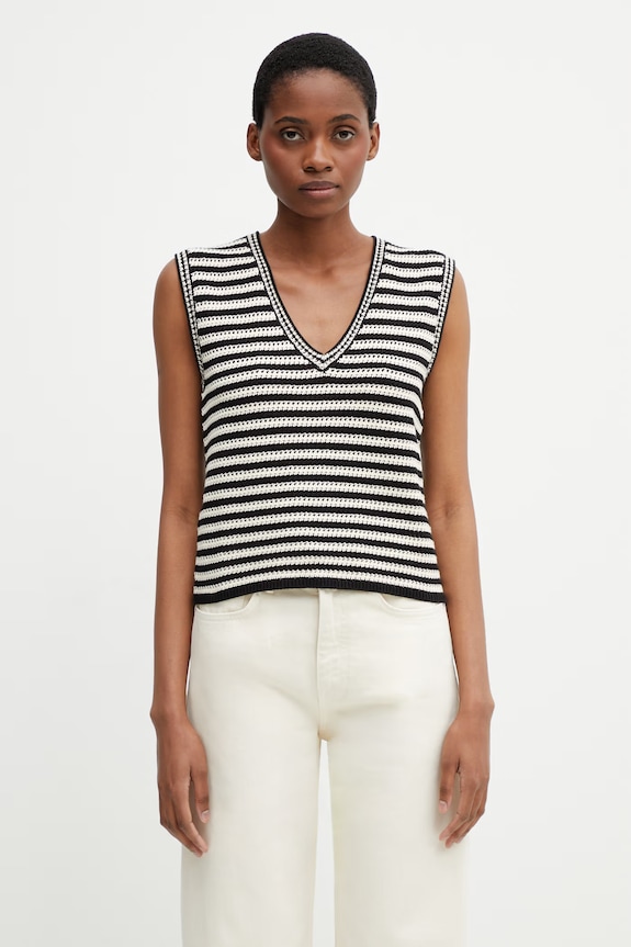 Anine Bing LOWEN SWEATER - BLACK AND IVORY STRIPE блуза дамска с памук на райе черен A.09.11919.MTL81