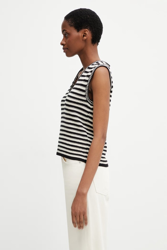 Anine Bing LOWEN SWEATER - BLACK AND IVORY STRIPE блуза дамска с памук на райе A.09.11919.MTL81 черен SS26
