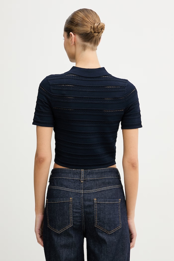 Oblečenie Blugirl Blumarine polo tričko dámske s viskózou RA6052.MA89R tmavomodrá