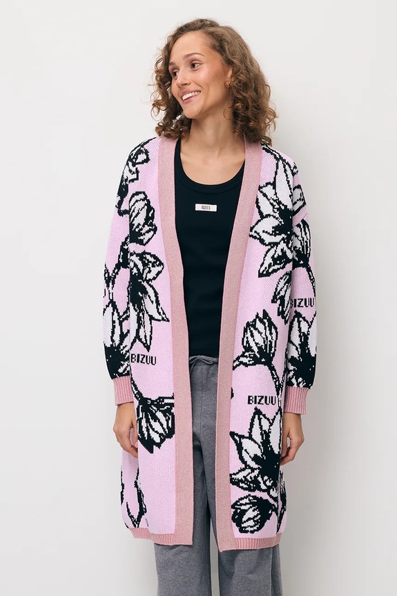 Bizuu cardigan din bumbac ORMICA cu modele roz ORMICA.ROZOWY