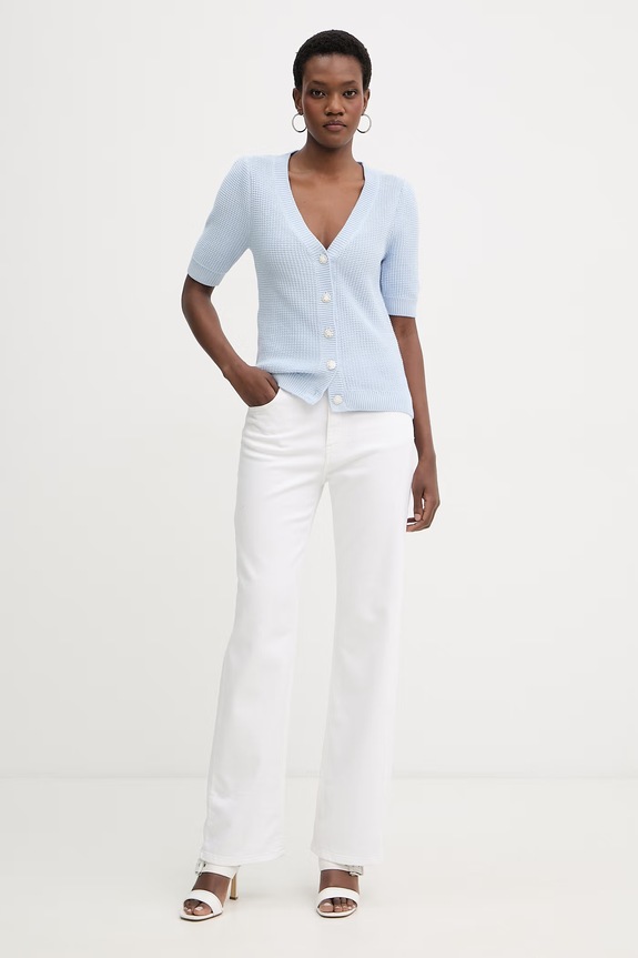 Morgan kardigan damski bawełniany MYRTILE niebieski SS26