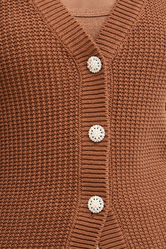 Morgan kardigan damski bawełniany MYRTILE brązowy