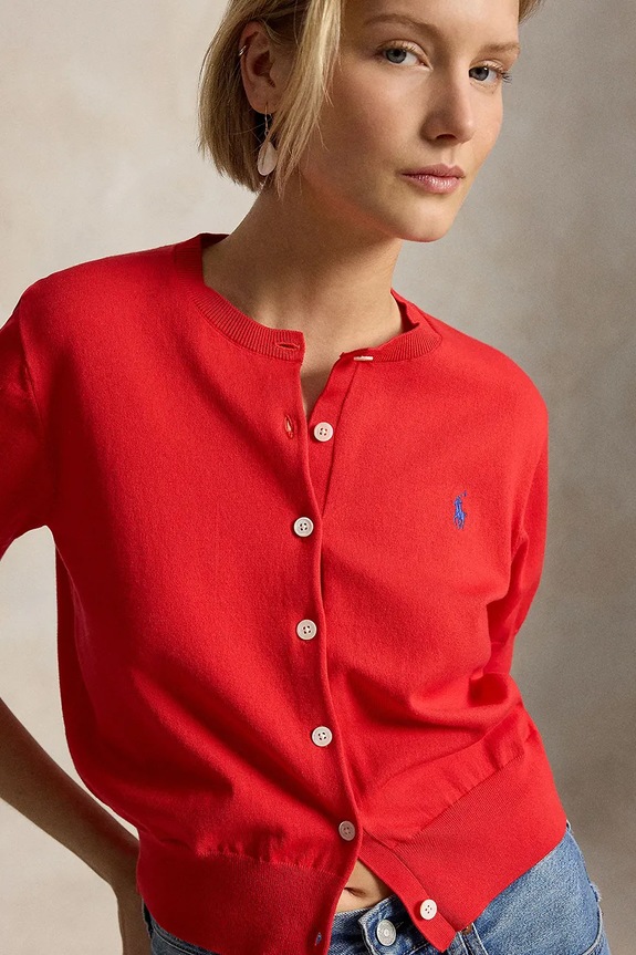 Polo Ralph Lauren cardigan pentru femei, din bumbac rosu 211A12718