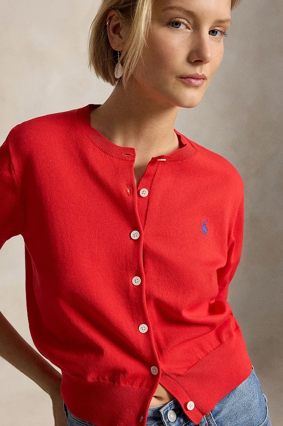 Polo Ralph Lauren cardigan pentru femei, din bumbac rosu 211A12718