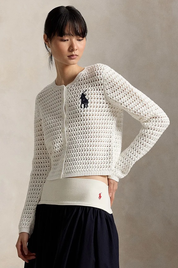 Polo Ralph Lauren cardigan pentru femei, din bumbac alb 211A12705