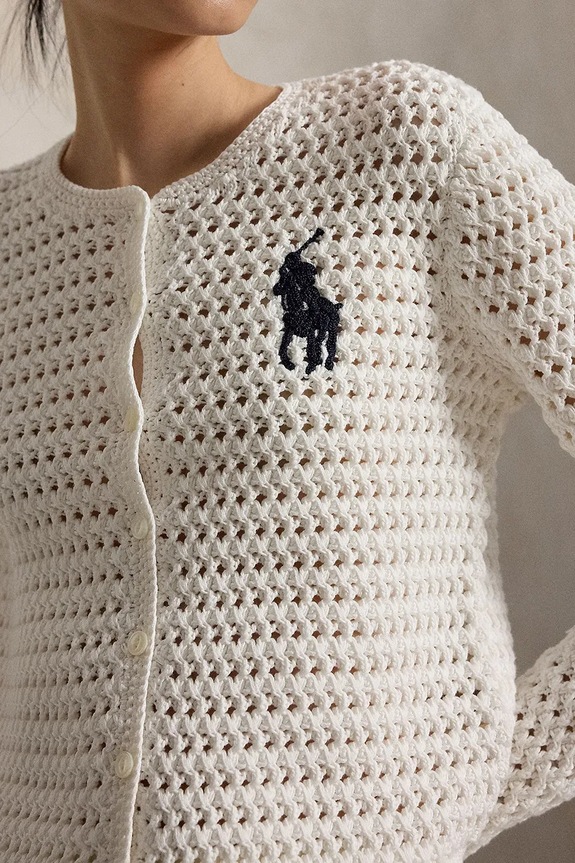 Polo Ralph Lauren cardigan pentru femei, din bumbac alb 211A12705