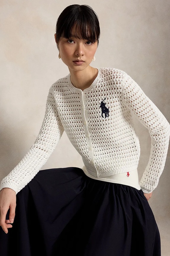 Polo Ralph Lauren cardigan pentru femei, din bumbac 211A12705 alb