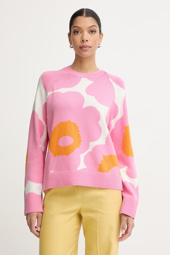 Marimekko pulover pentru femei, din bumbac roz 095493