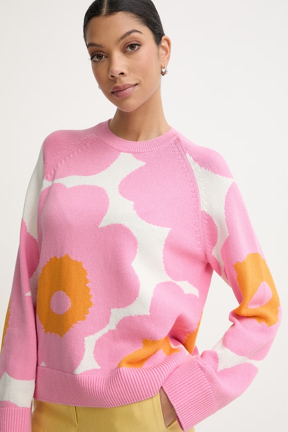 Marimekko pulover pentru femei, din bumbac roz 095493