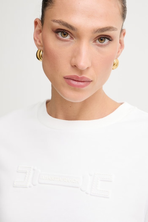 Elisabetta Franchi hanorac pentru femei, cu bumbac bej MD03P61E1