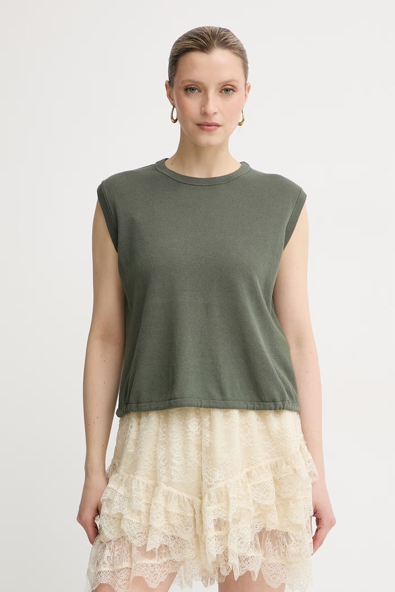United Colors of Benetton τοπ γυναικείο με λινό πράσινο 1EKQD10H2
