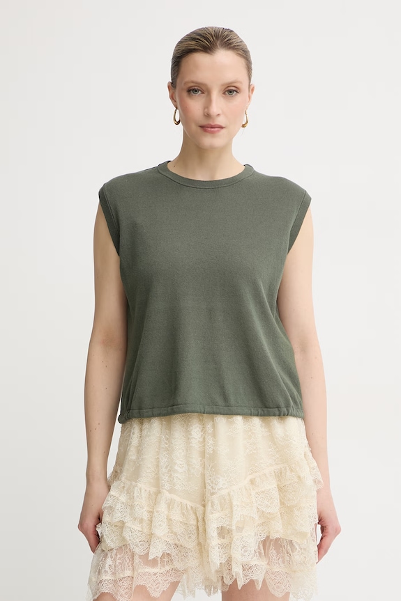 United Colors of Benetton τοπ γυναικείο με λινό πράσινο 1EKQD10H2