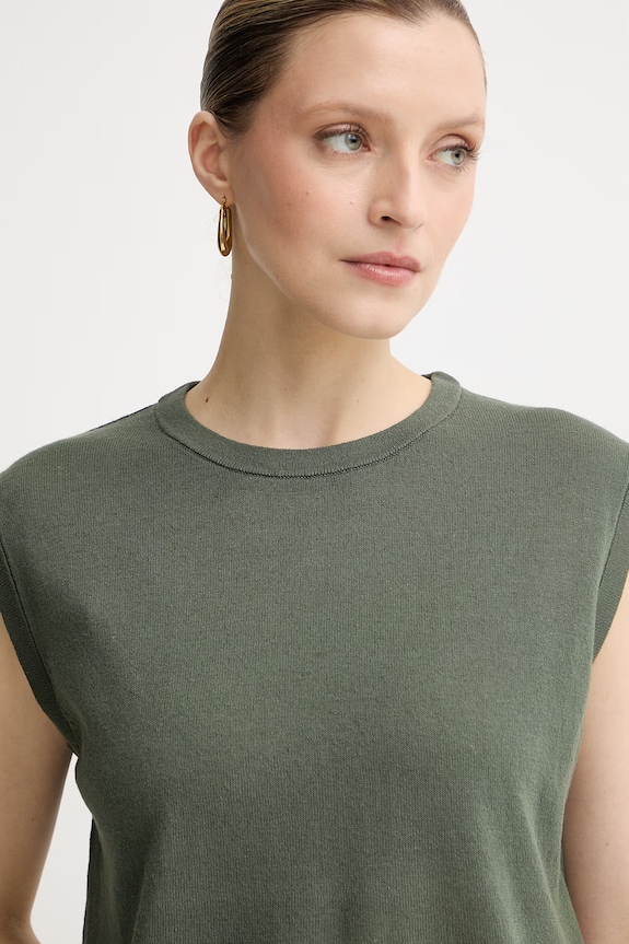 United Colors of Benetton τοπ γυναικείο με λινό πράσινο 1EKQD10H2