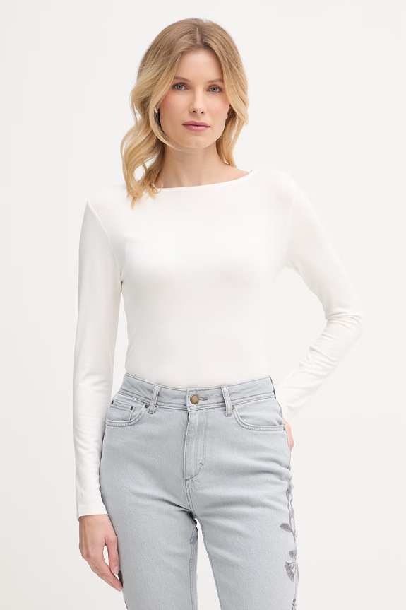 United Colors of Benetton longsleeve damski z wiskozy beżowy 3Z12D10C2