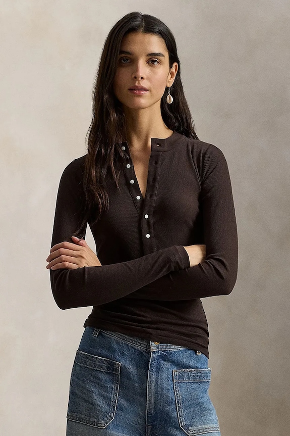 Polo Ralph Lauren longsleeve damski bawełniany brązowy 211A96262