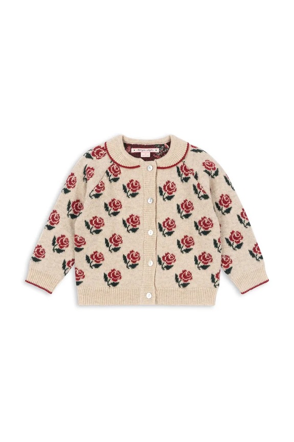 Detský kardigan s prímesou vlny Konges Sløjd BELOU KNIT COLLAR CARDIGAN KS104226.PreSpring béžová SS26