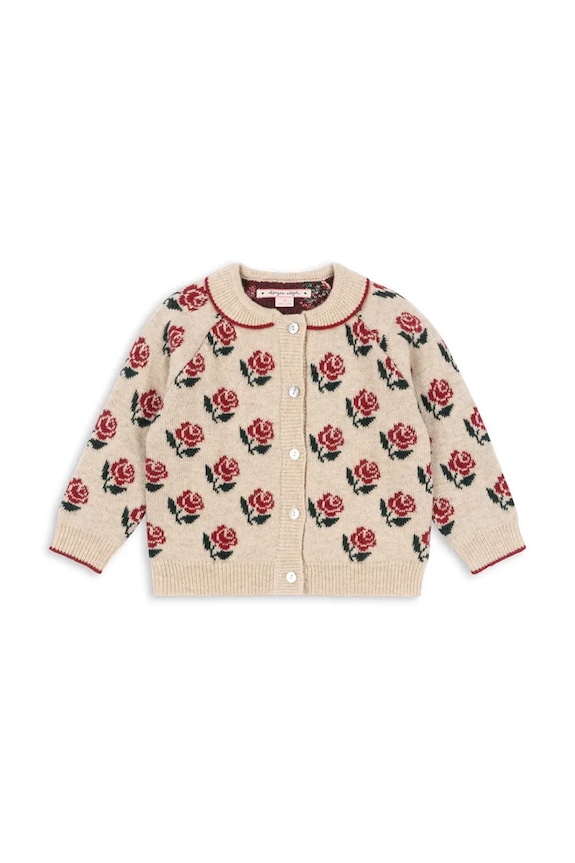 Detský kardigan s prímesou vlny Konges Sløjd BELOU KNIT COLLAR CARDIGAN KS104226.PreSpring béžová SS26