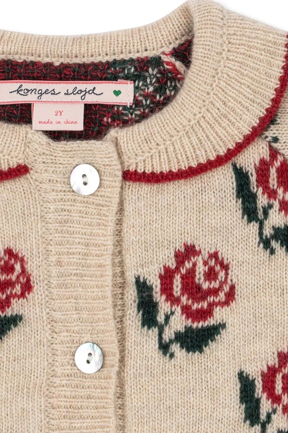 Detský kardigan s prímesou vlny Konges Sløjd BELOU KNIT COLLAR CARDIGAN béžová KS104226.PreSpring