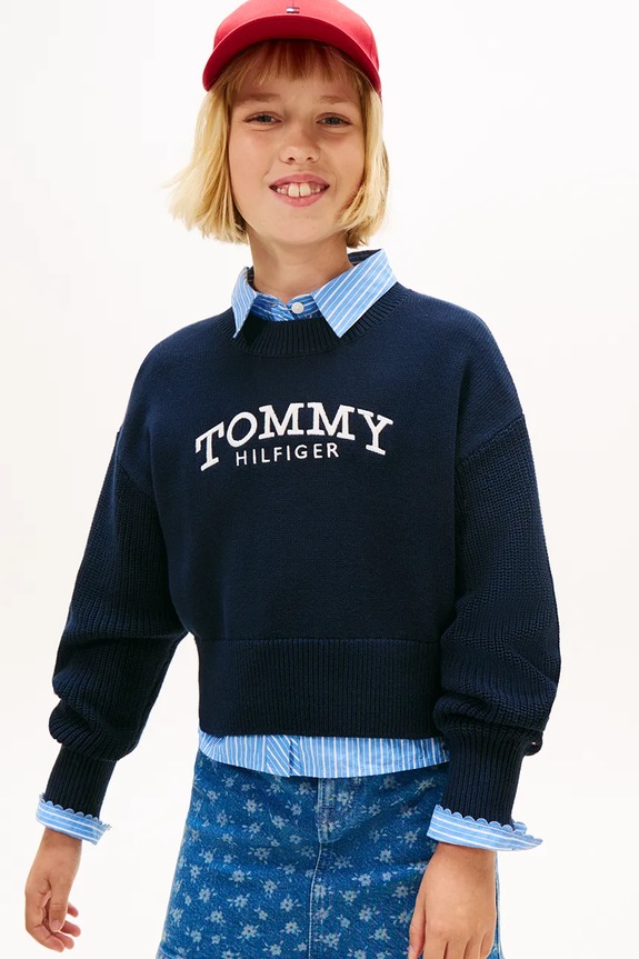 Детски памучен пуловер Tommy Hilfiger средно дебел тъмносин KG0KG08921.128.176.PPY2