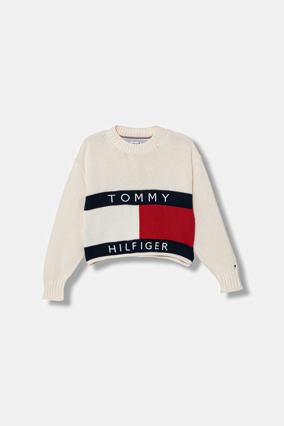 Detský bavlnený sveter Tommy Hilfiger stredne hrubá béžová KG0KG08922.116.122.PPY2
