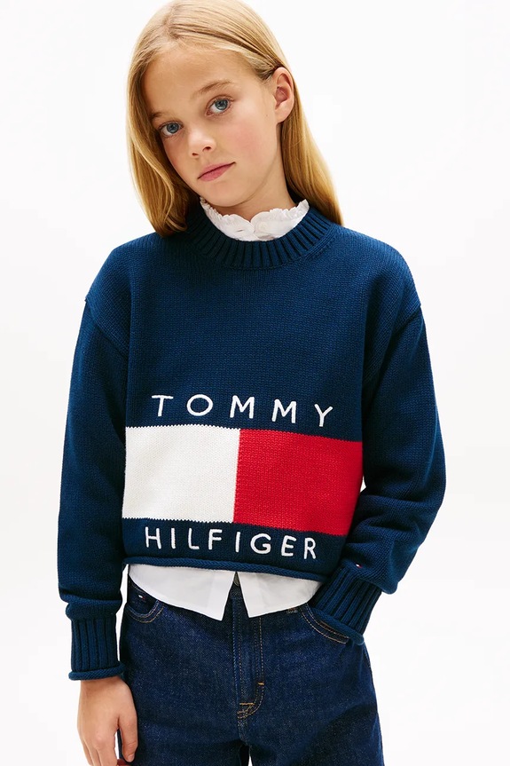 Παιδικό βαμβακερό πουλόβερ Tommy Hilfiger άλλο σκούρο μπλε KG0KG08922.116.122.PPY2